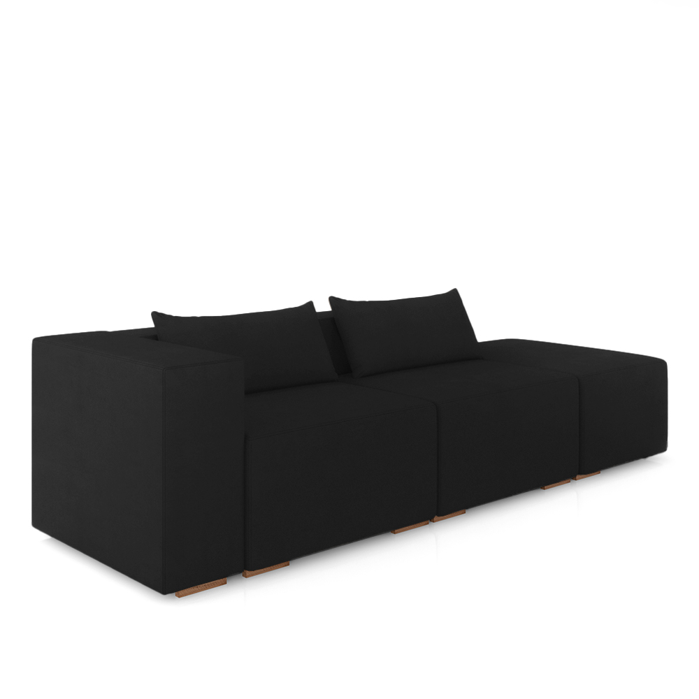 Sofá Versátil Sala de Estar Atlanta 318cm Modulado Veludo Preto G52 - Gran Belo