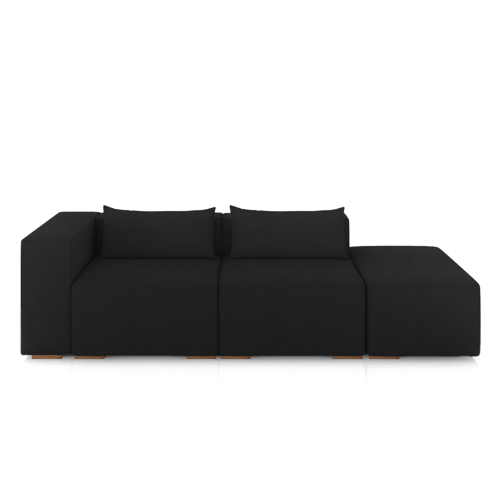 Sofá Versátil Sala de Estar Atlanta 318cm Modulado Veludo Preto G52 - Gran Belo
