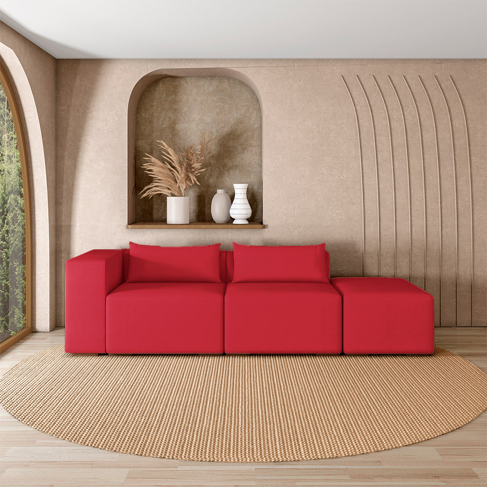 Sofá Versátil Sala de Estar Atlanta 318cm Modulado Veludo Vermelho G52 - Gran Belo