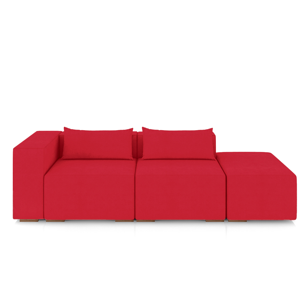 Sofá Versátil Sala de Estar Atlanta 318cm Modulado Veludo Vermelho G52 - Gran Belo