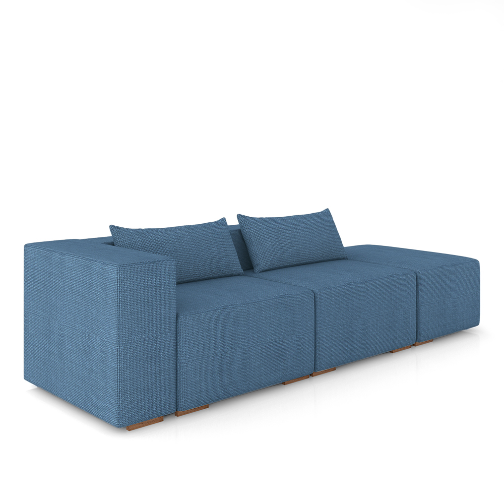 Sofá Versátil Sala de Estar Atlanta 338cm Modulado Linho Azul G52 - Gran Belo
