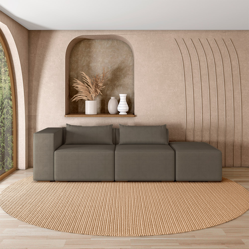 Sofá Versátil Sala de Estar Atlanta 338cm Modulado Veludo Marrom G52 - Gran Belo