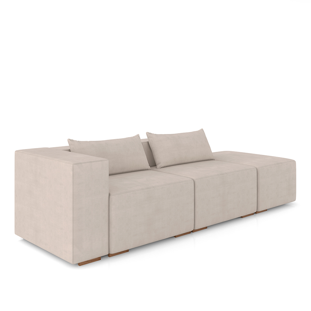 Sofá Versátil Sala de Estar Atlanta 358cm Modulado Veludo Bege G52 - Gran Belo