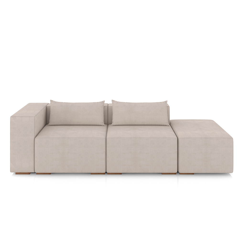 Sofá Versátil Sala de Estar Atlanta 358cm Modulado Veludo Bege G52 - Gran Belo