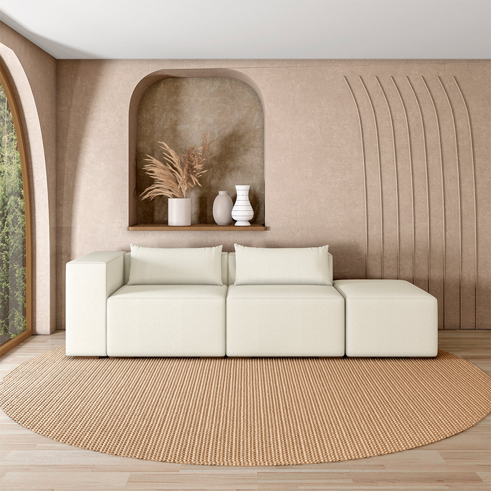 Sofá Versátil Sala de Estar Atlanta 378cm Modulado Bouclê Branco G52 - Gran Belo