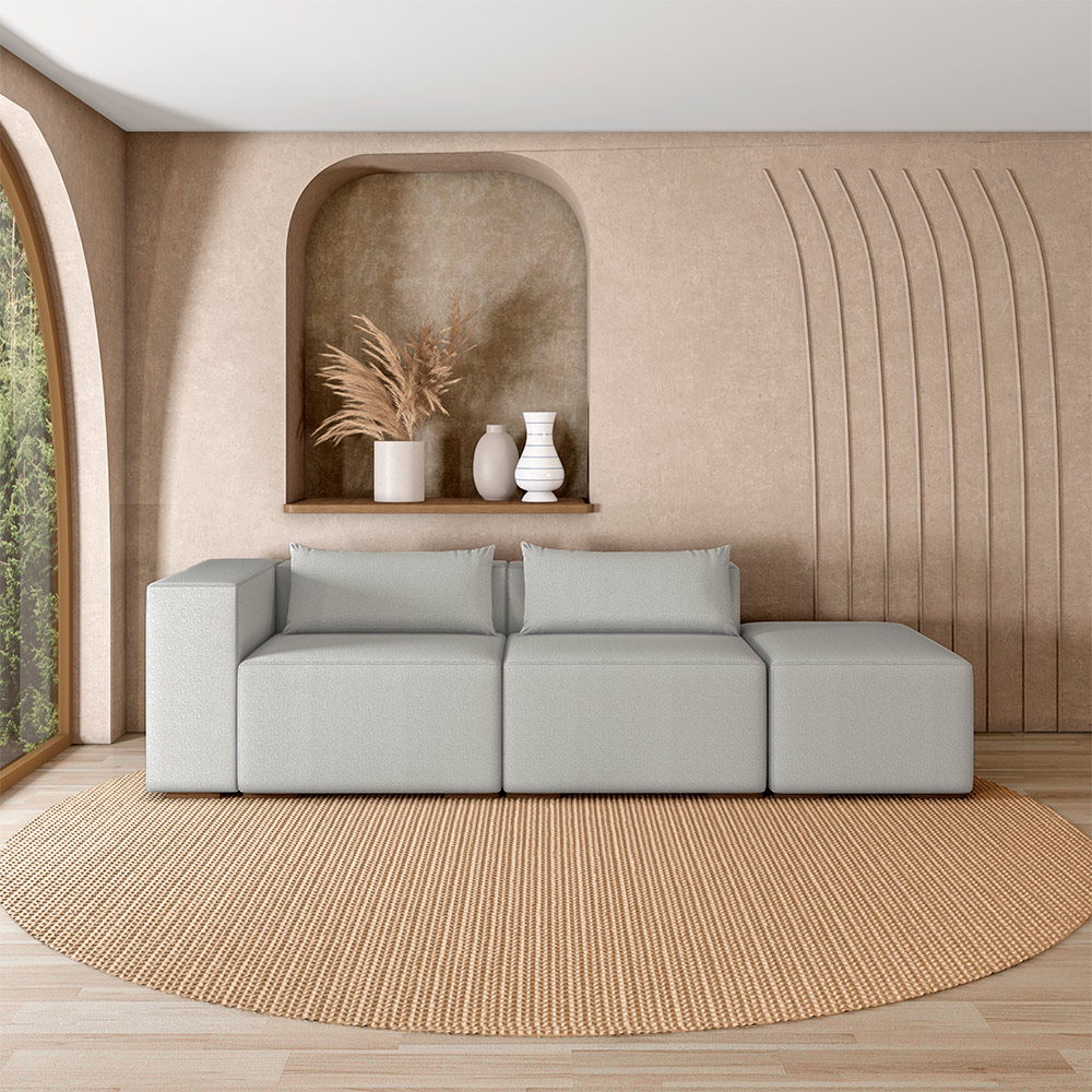 Sofá Versátil Sala de Estar Atlanta 378cm Modulado Bouclê Cinza G52 - Gran Belo