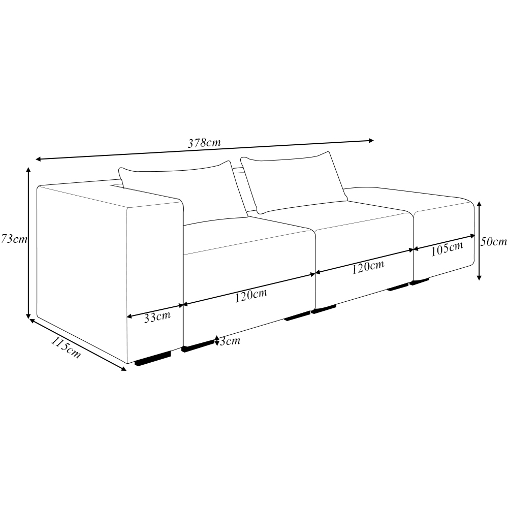 Sofá Versátil Sala de Estar Atlanta 378cm Modulado Linho Off White G52 - Gran Belo
