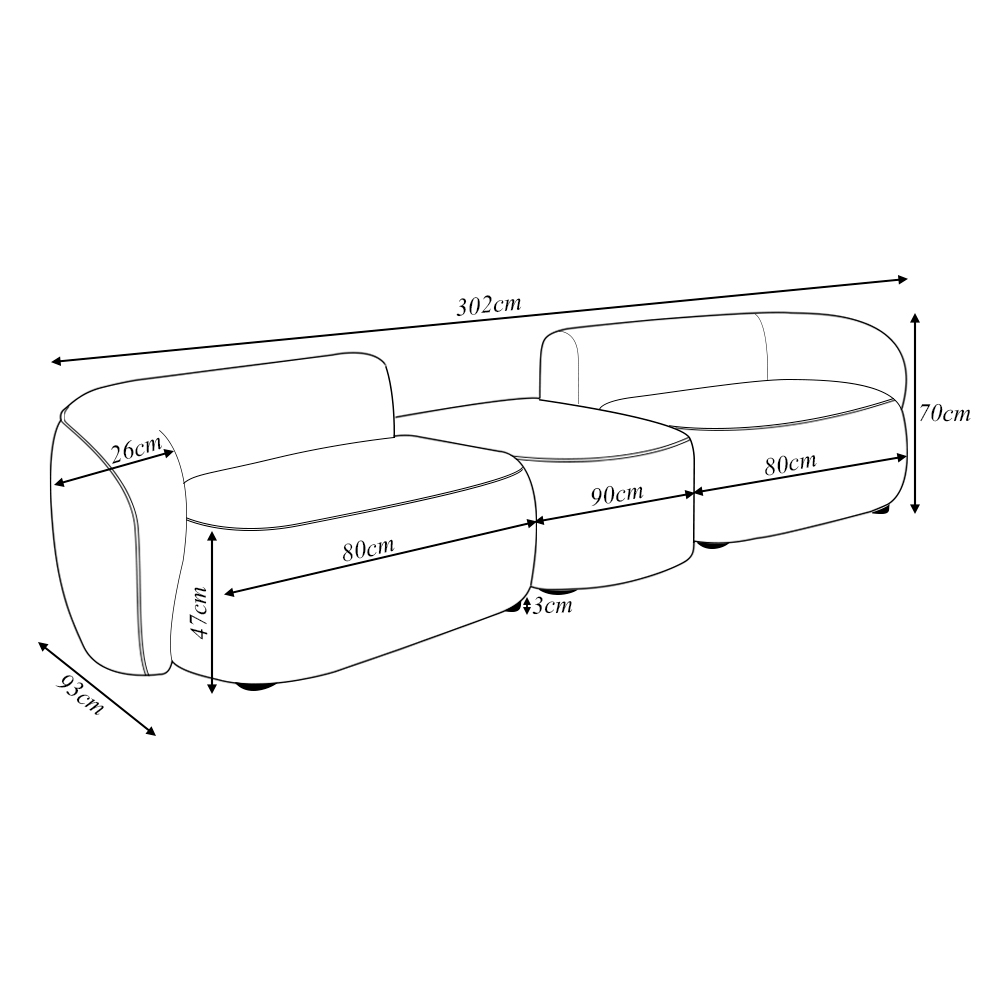 Sofá Versátil Sala de Estar Egito 302cm Modulado Bouclê Branco G52 - Gran Belo
