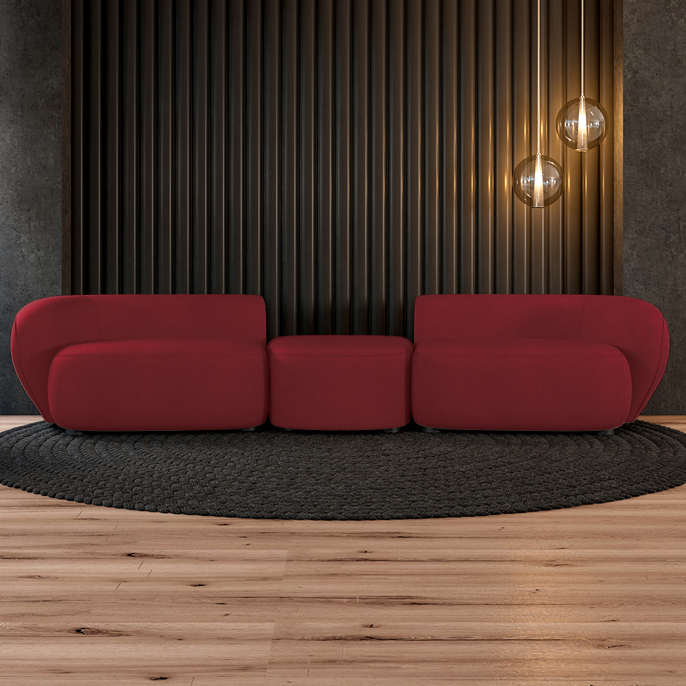 Sofá Versátil Sala de Estar Egito 302cm Modulado Veludo Bordô G52 - Gran Belo