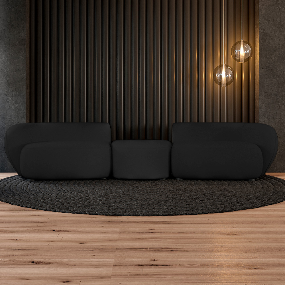 Sofá Versátil Sala de Estar Egito 302cm Modulado Veludo Preto G52 - Gran Belo
