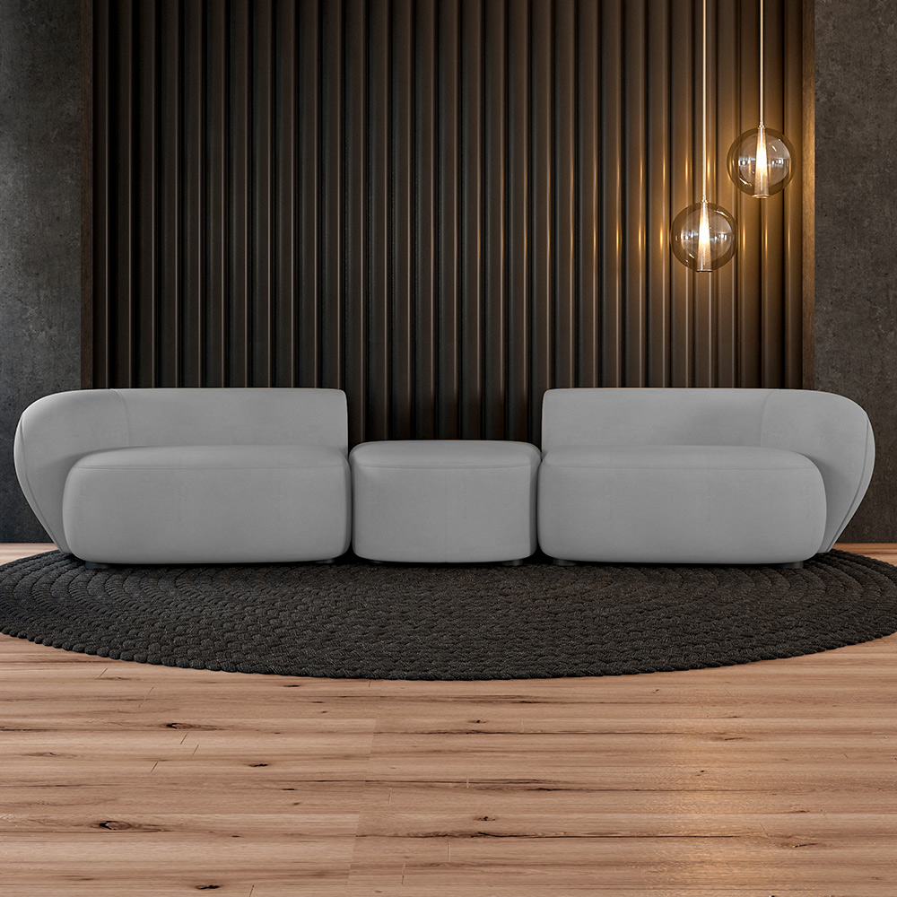 Sofá Versátil Sala de Estar Egito 322cm Modulado Veludo Cinza G52 - Gran Belo