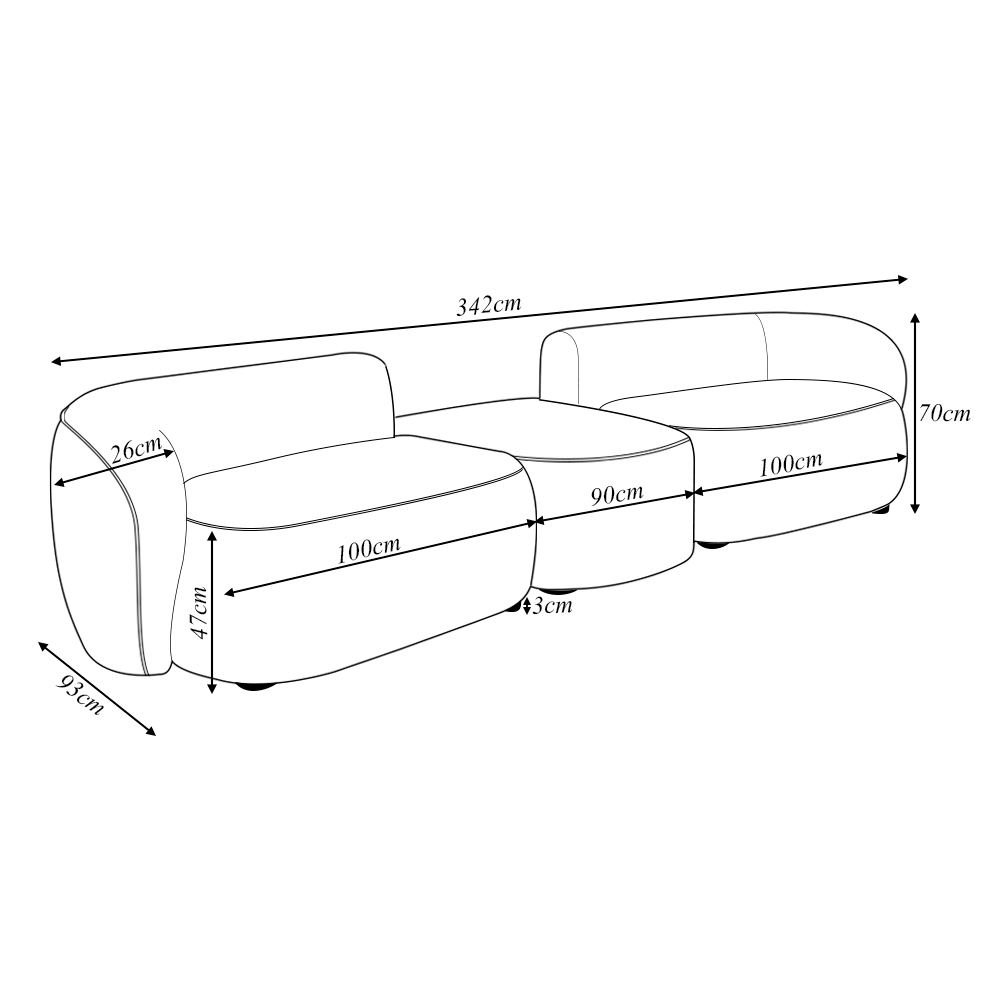 Sofá Versátil Sala de Estar Egito 342cm Modulado Veludo Azul G52 - Gran Belo