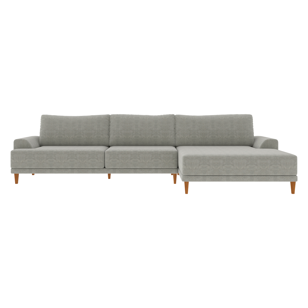 Sofá com Chaise Direita 294cm Índico Linho Cinza G52 - Gran Belo