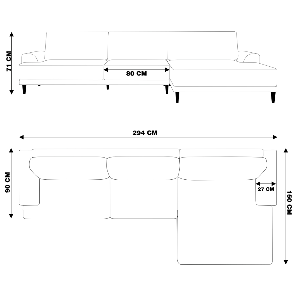 Sofá com Chaise Direita 294cm Índico Linho Cinza G52 - Gran Belo