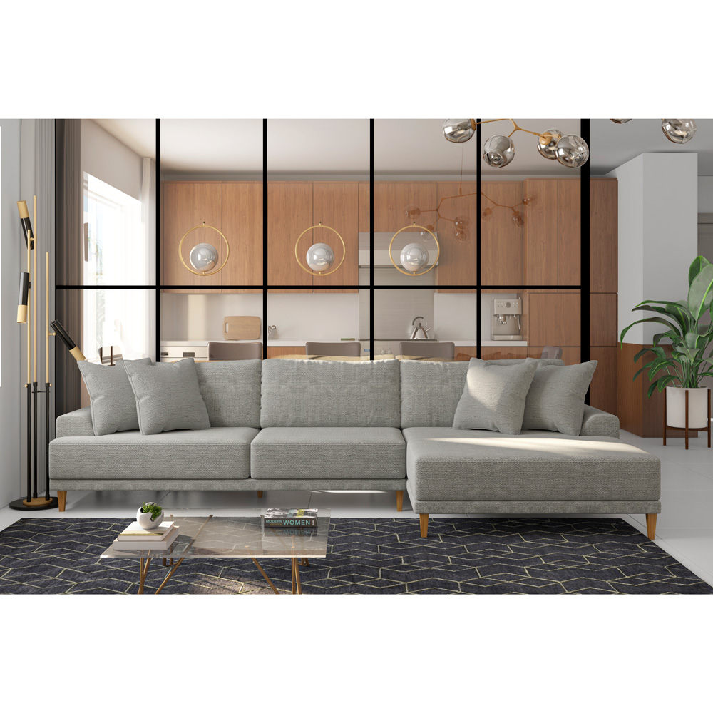 Sofá com Chaise Direita 324cm Índico Linho Cinza G52 - Gran Belo