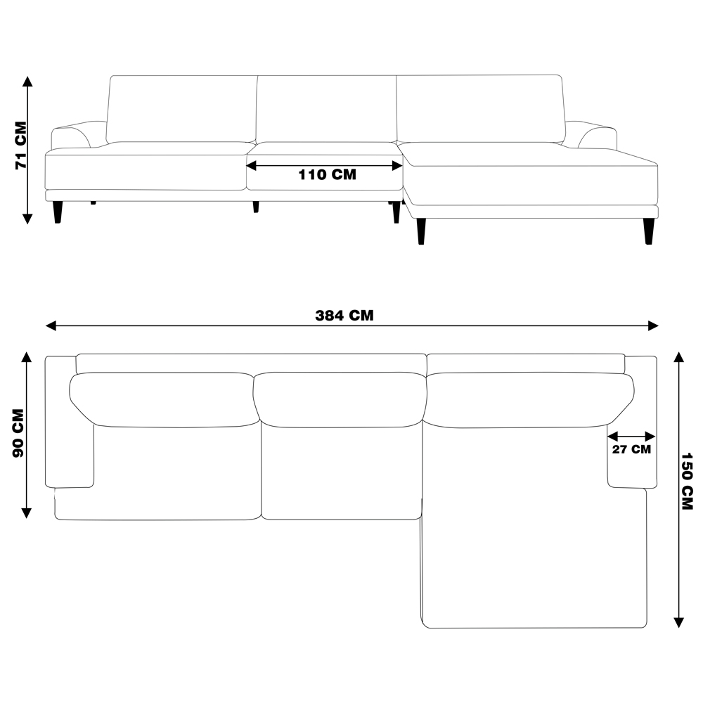Sofá com Chaise Direita 384cm Índico Linho Cinza G52 - Gran Belo