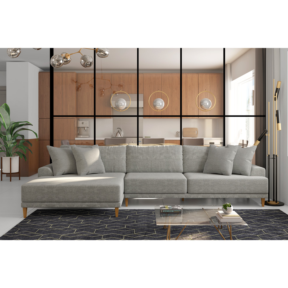Sofá com Chaise Esquerda 294cm Índico Linho Cinza G52 - Gran Belo