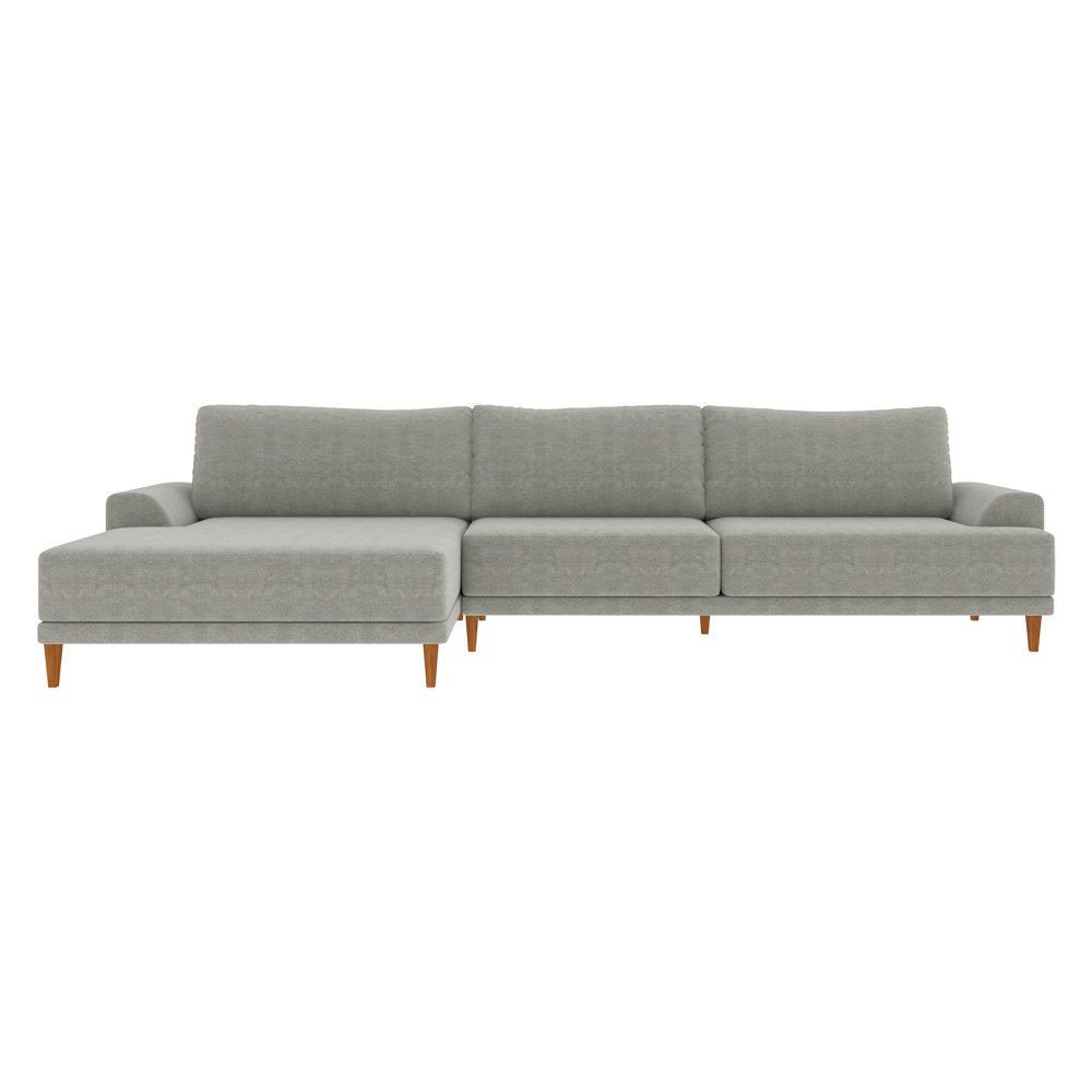 Sofá com Chaise Esquerda 354cm Índico Linho Cinza G52 - Gran Belo