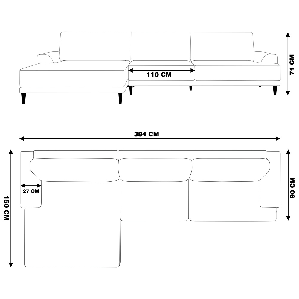 Sofá com Chaise Esquerda 384cm Índico Linho Cinza G52 - Gran Belo
