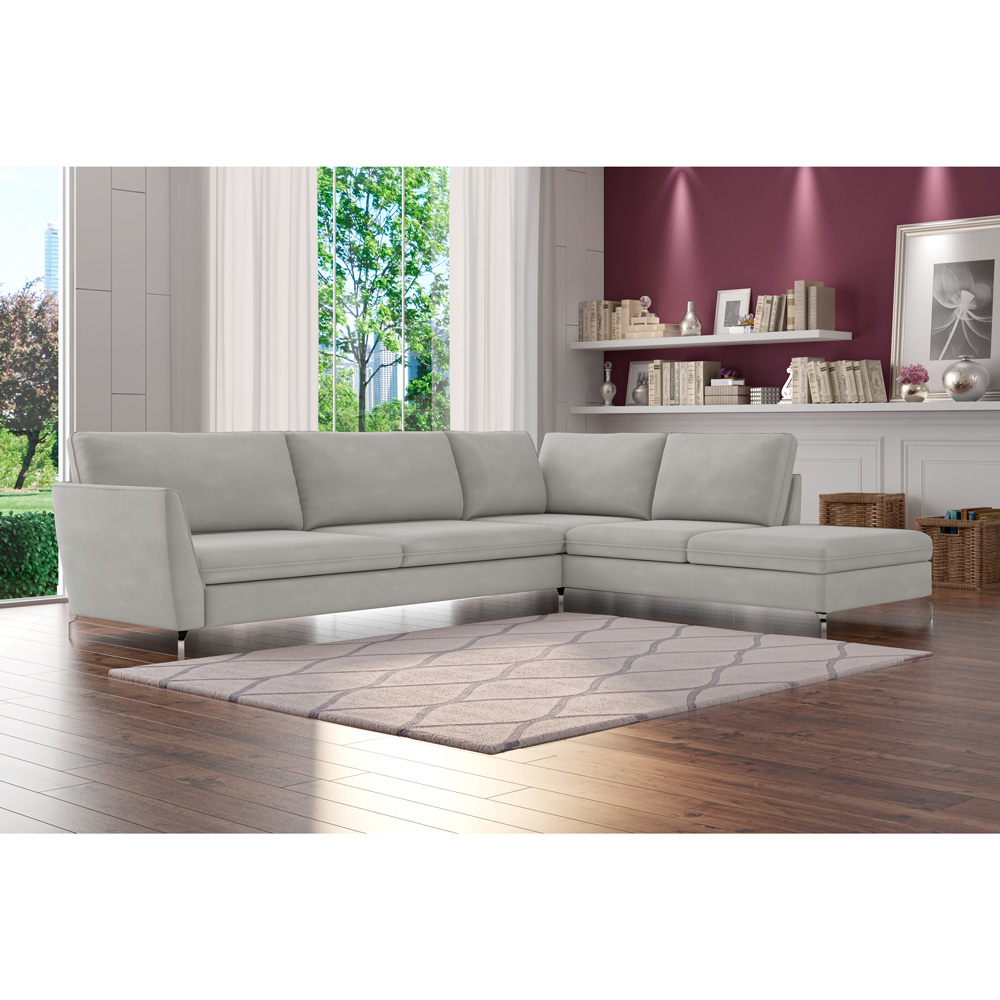 Sofá de Canto Chaise Direito 287 cm Olívia Suede Cinza G52 - Gran Belo
