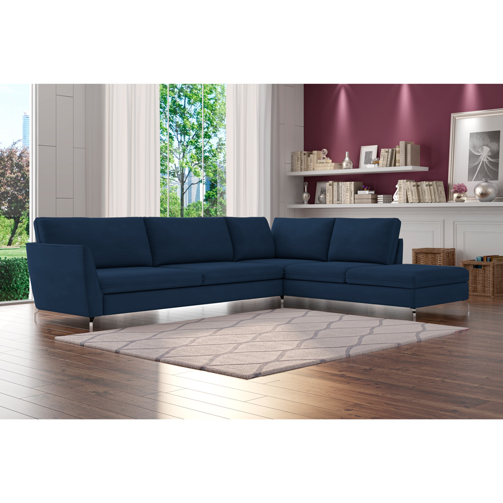Sofá de Canto Chaise Direito 307 cm Olívia Suede Azul G52 - Gran Belo
