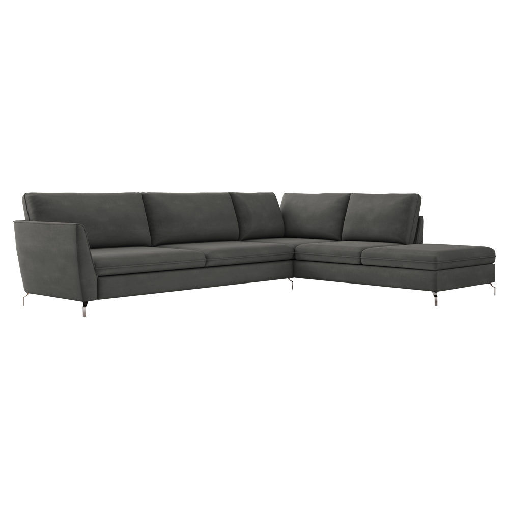 Sofá de Canto Chaise Direito 307 cm Olívia Suede Grafite G52 - Gran Belo