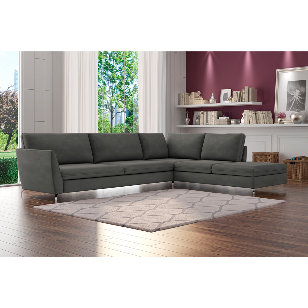 Sofá de Canto Chaise Direito 307 cm Olívia Suede Grafite G52 - Gran Belo