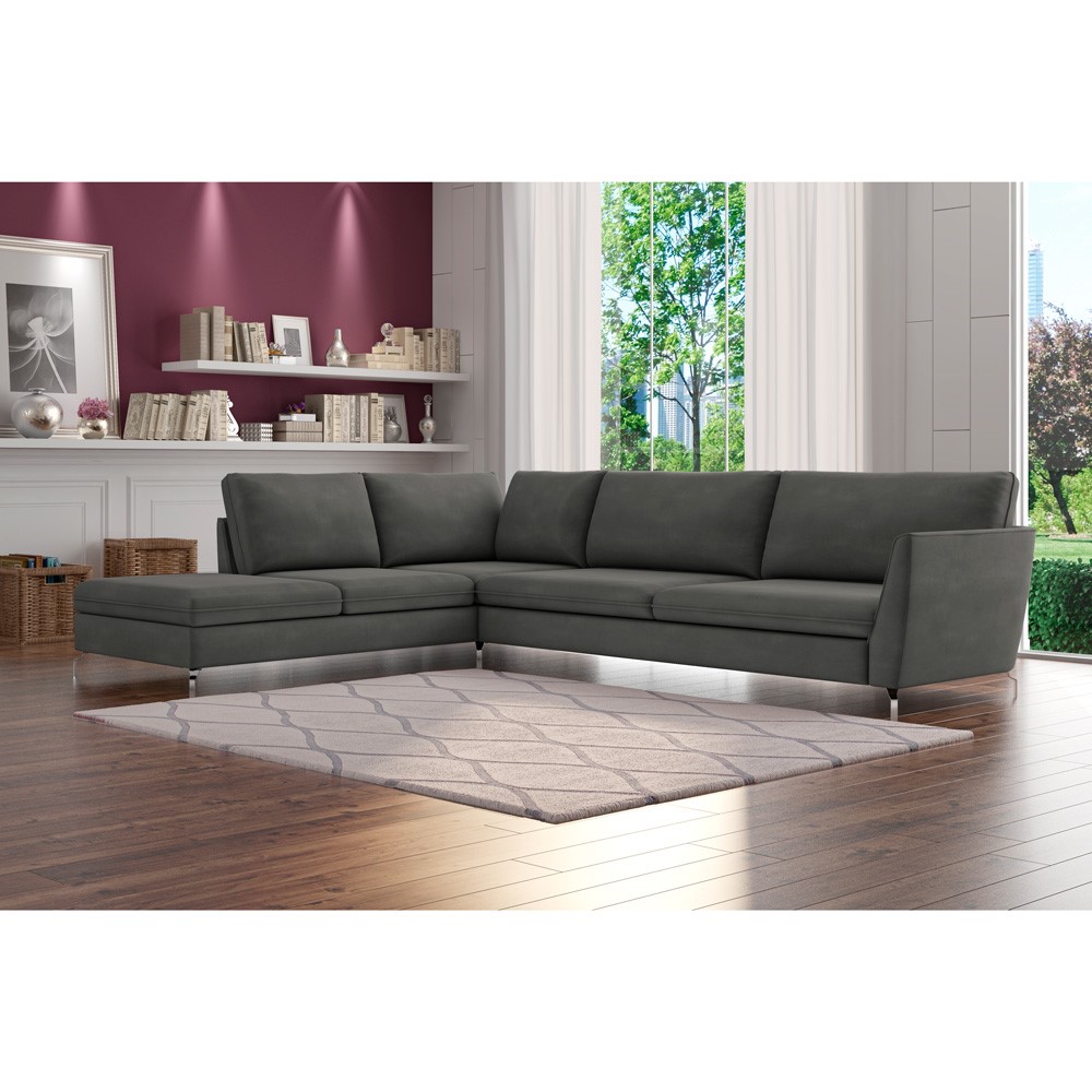Sofá de Canto Chaise Esquerdo 267 cm Olívia Suede Grafite G52 - Gran Belo