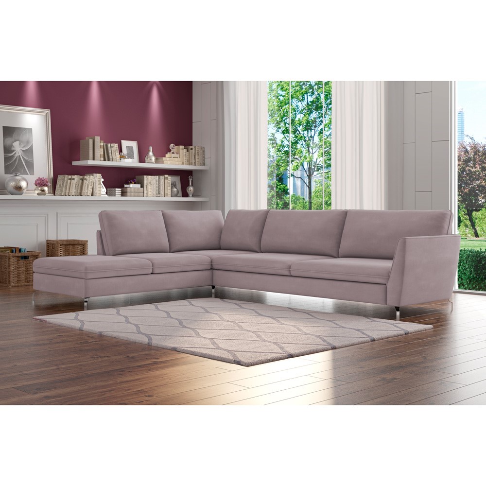 Sofá de Canto Chaise Esquerdo 267 cm Olívia Suede Rosê G52 - Gran Belo