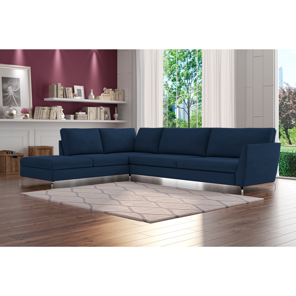 Sofá de Canto Chaise Esquerdo 287 cm Olívia Suede Azul G52 - Gran Belo