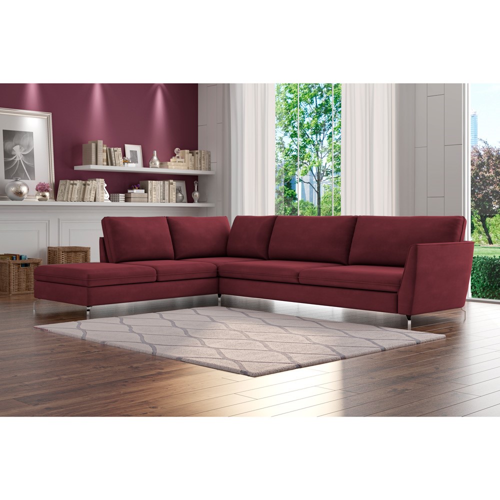 Sofá de Canto Chaise Esquerdo 287 cm Olívia Suede Bordô G52 - Gran Belo