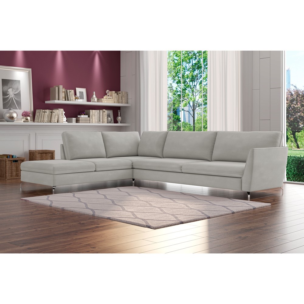 Sofá de Canto Chaise Esquerdo 287 cm Olívia Suede Cinza G52 - Gran Belo