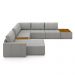 Sofá de Canto Decorativo Sala de Estar 603cm Modulado Takashi com Chaise e Puffs Linho Cinza  G45 - Gran Belo