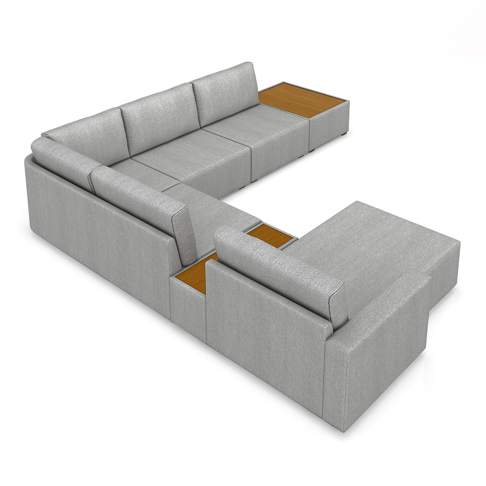 Sofá de Canto Decorativo Sala de Estar 603cm Modulado Takashi com Chaise e Puffs Linho Cinza  G45 - Gran Belo
