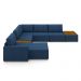 Sofá de Canto Decorativo Sala de Estar 715cm Modulado Takashi com Chaise e Puffs Linho Azul Petróleo G45 - Gran Belo