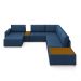 Sofá de Canto Decorativo Sala de Estar 715cm Modulado Takashi com Chaise e Puffs Linho Azul Petróleo G45 - Gran Belo