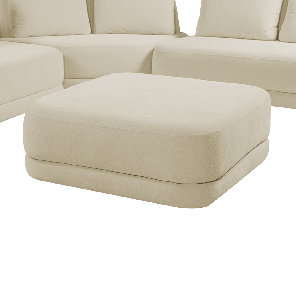 Sofá de Canto Modulado Vercelli 562cm com Almofadas Soltas e Puff Veludo Luxo Off White G92 - Gran Belo
