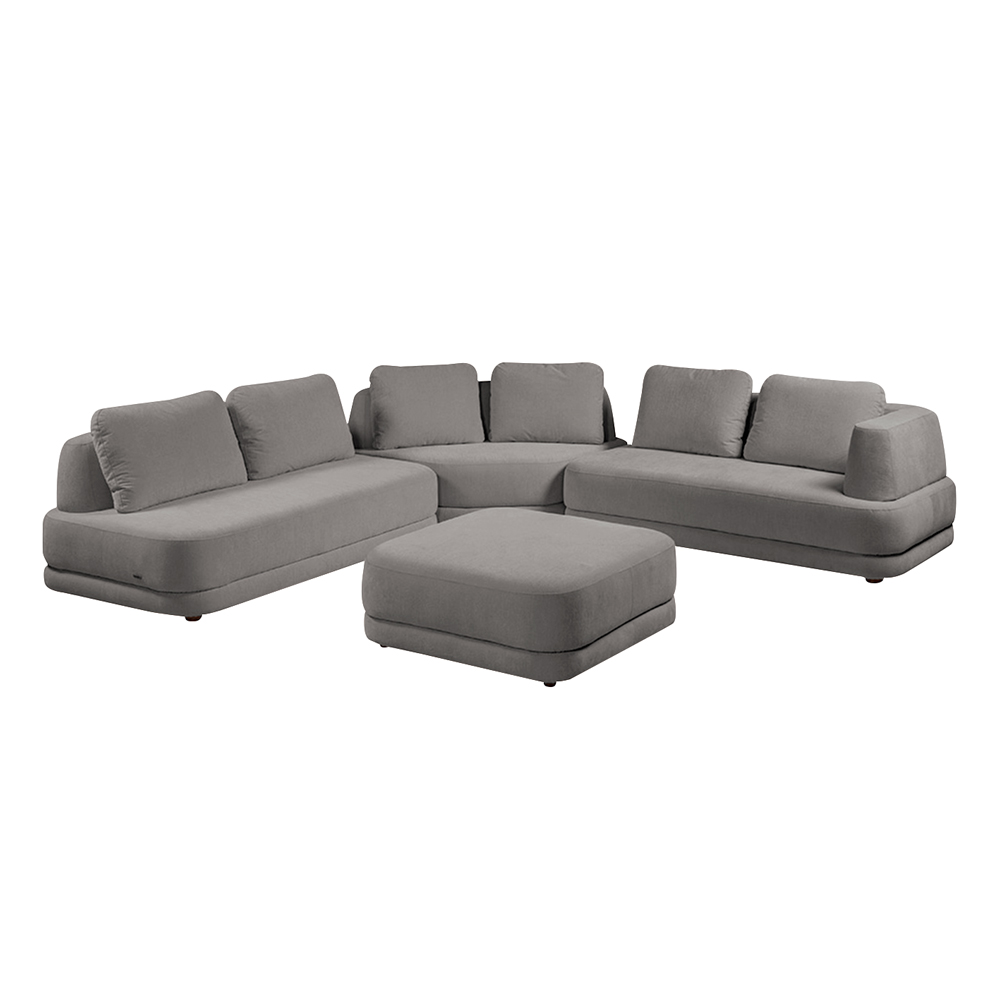 Sofá de Canto Modulado Vercelli 602cm com Almofadas Soltas e Puff Veludo Luxo Cinza G92 - Gran Belo