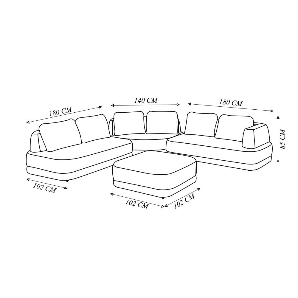 Sofá de Canto Modulado Vercelli 602cm com Almofadas Soltas e Puff Veludo Luxo Cinza G92 - Gran Belo