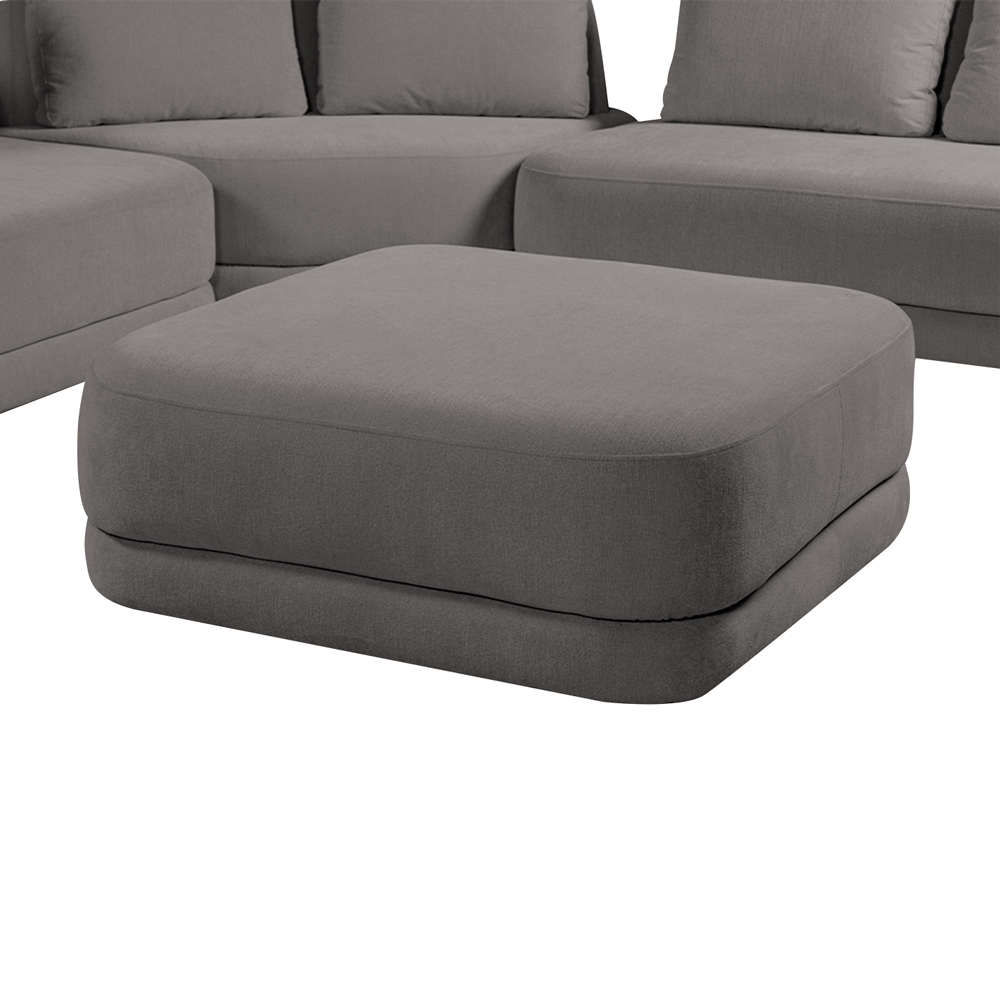 Sofá de Canto Modulado Vercelli 602cm com Almofadas Soltas e Puff Veludo Luxo Cinza G92 - Gran Belo