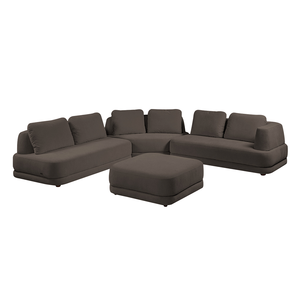 Sofá de Canto Modulado Vercelli 602cm com Almofadas Soltas e Puff Veludo Luxo Marrom  G92 - Gran Belo