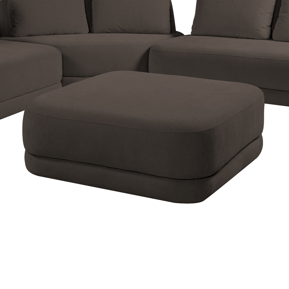 Sofá de Canto Modulado Vercelli 602cm com Almofadas Soltas e Puff Veludo Luxo Marrom  G92 - Gran Belo