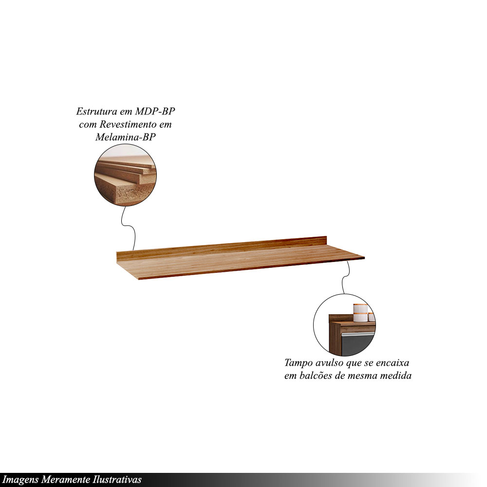 Tampo para Balcão de Cozinha com Rodapé Torfi 120cm MDP/BP  Freijó G96 - Gran Belo