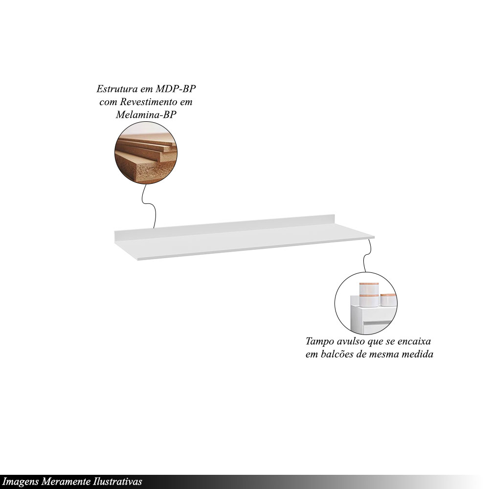 Tampo para Balcão de Cozinha com Rodapé Torfi 120cm MDP/BP Branco G96 - Gran Belo