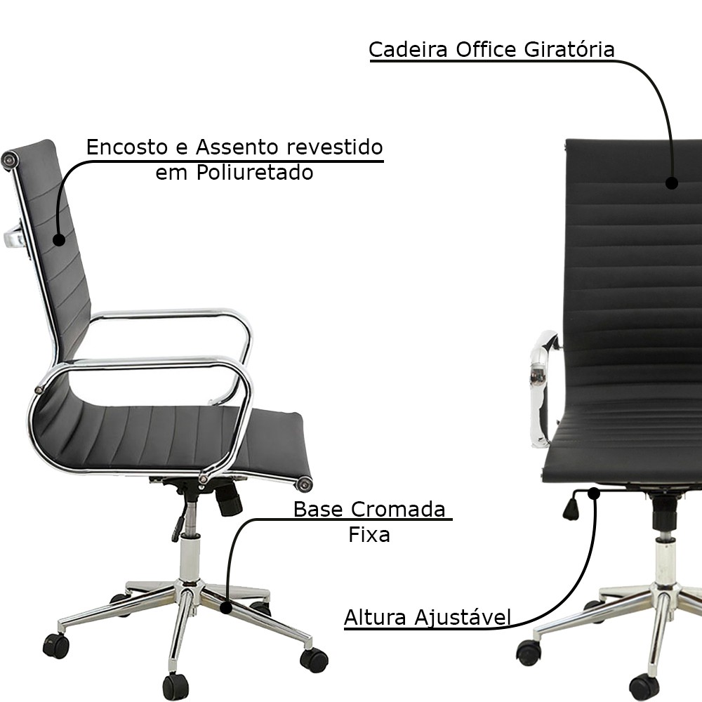 kit 2 Cadeiras Executivas Escritório Royal PU Sintético Preta G56 - Gran Belo