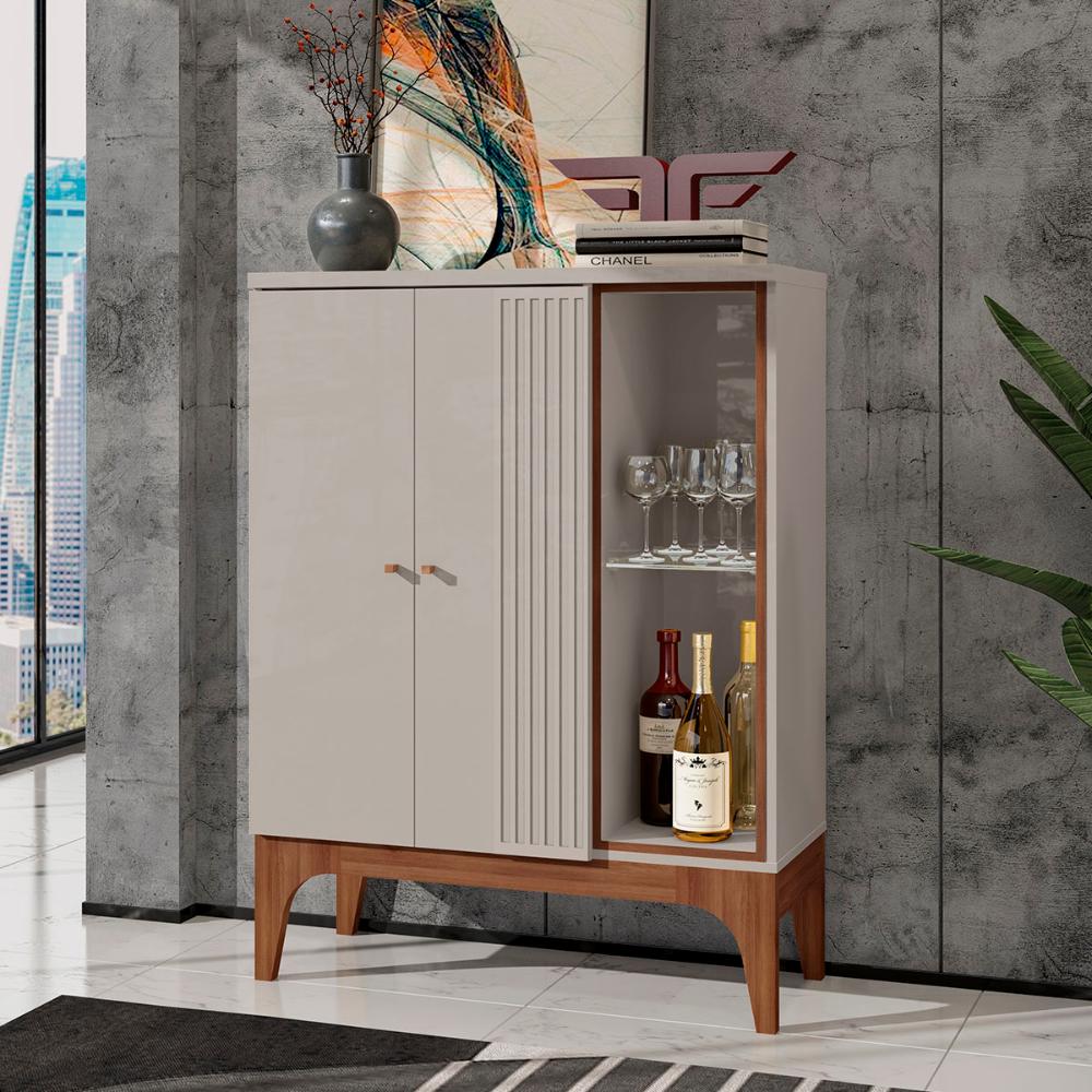 Aparador Bar Buffet Veneza 2 Portas Com Adega Interna Off White/Matte