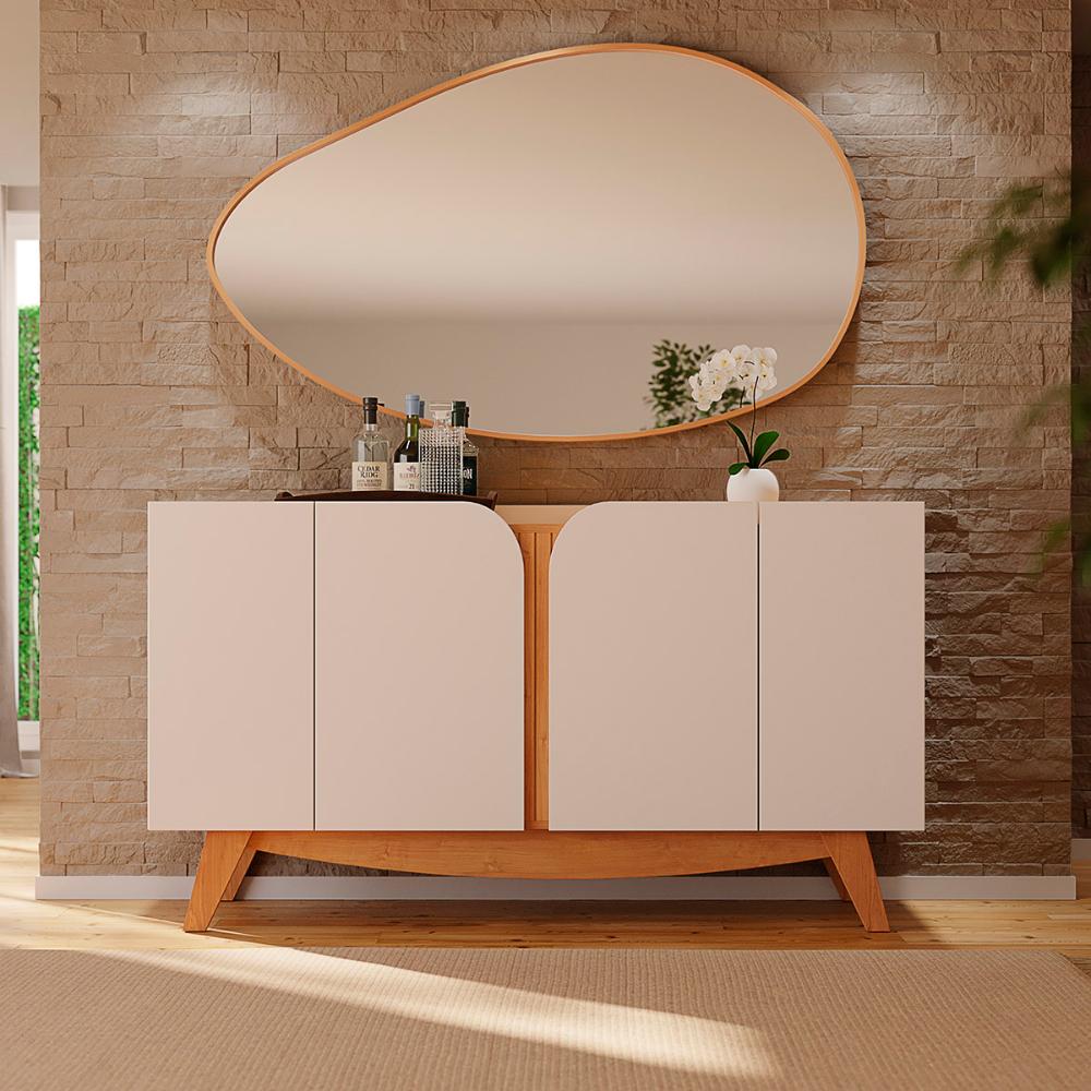 Aparador Buffet Cerrado Sala de Estar com 4 Portas Off White/Matte