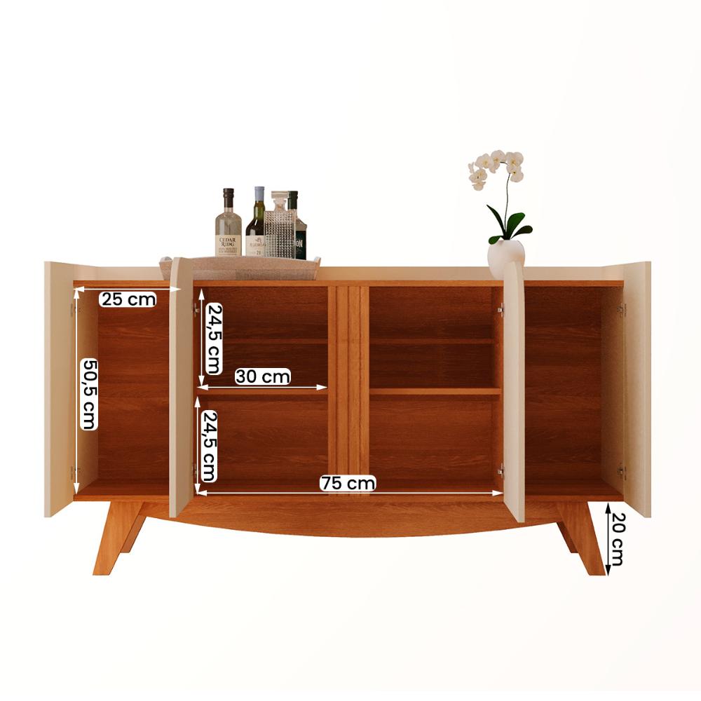 Aparador Buffet Cerrado Sala de Estar com 4 Portas Off White/Matte