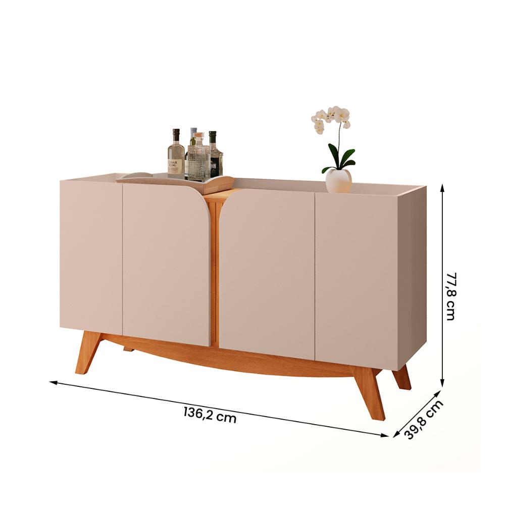 Aparador Buffet Cerrado Sala de Estar com 4 Portas Off White/Matte