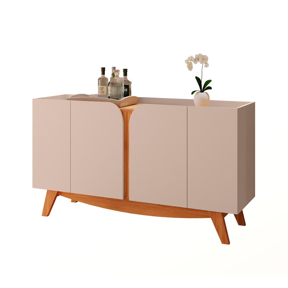 Aparador Buffet Cerrado Sala de Estar com 4 Portas Off White/Matte